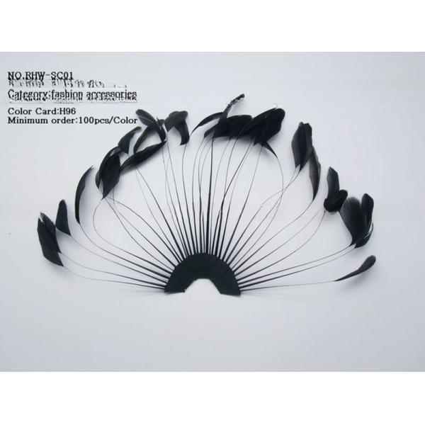 Dyed Pattern Party Decoration Stripped Coque Feather Flower Fan With Wire Accessory