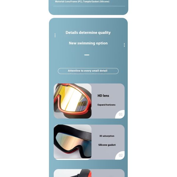 Swimming goggles with large prescription lenses for swimming, with anti-fog and waterproof functions
