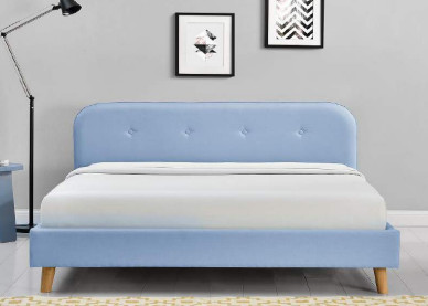 Fabric Upholstered Plywood Bed Frame Blue Colour Modern Fashion