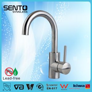 China Long neck steel body brushed finish kitchen sink mixer on sale