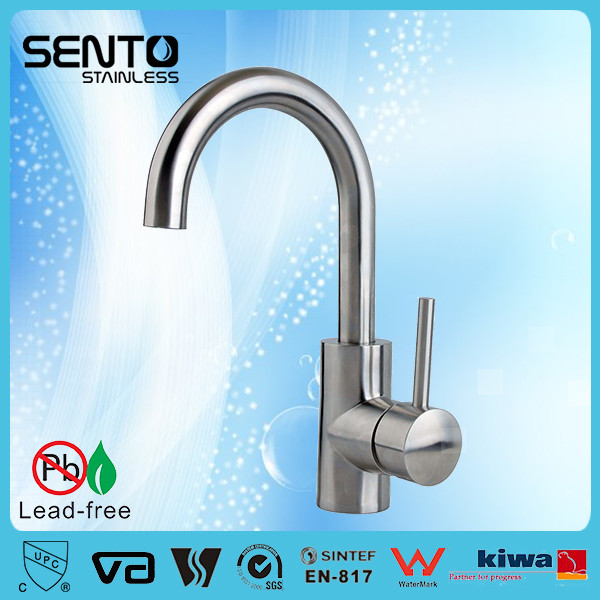 Buy Long neck steel body brushed finish kitchen sink mixer at wholesale prices