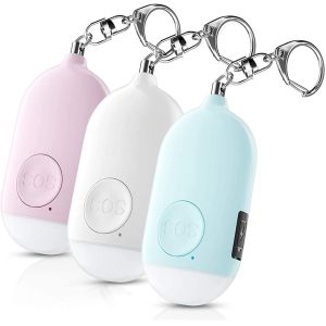 3 Pack Safesound Personal Alarm Siren 130 MAh Flashlight Alarm Keychain With USB