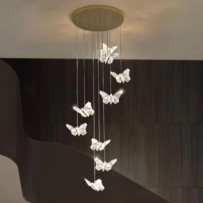 China Modern Simple Acrylic Transparent Butterfly Pendant Lamp Minimalist Multihead Hanging Design for Bedroom Bedside for Room on sale