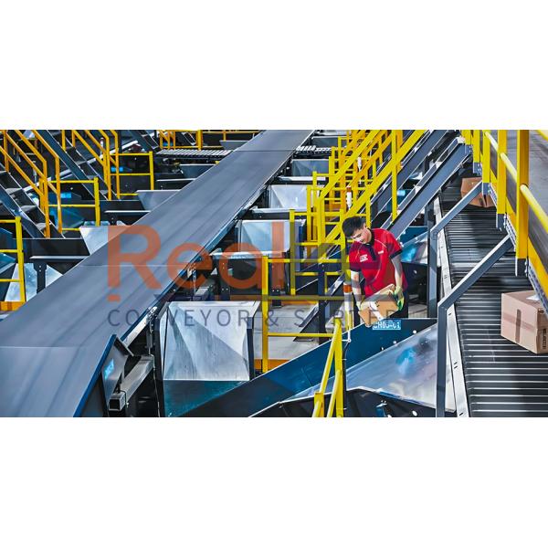 Realkey Narrow Belt Sorter in operation sorting various packages