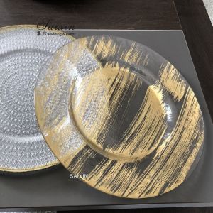 Disposable Glass Clear Charger Plates With Gold Rim Bulk Wedding