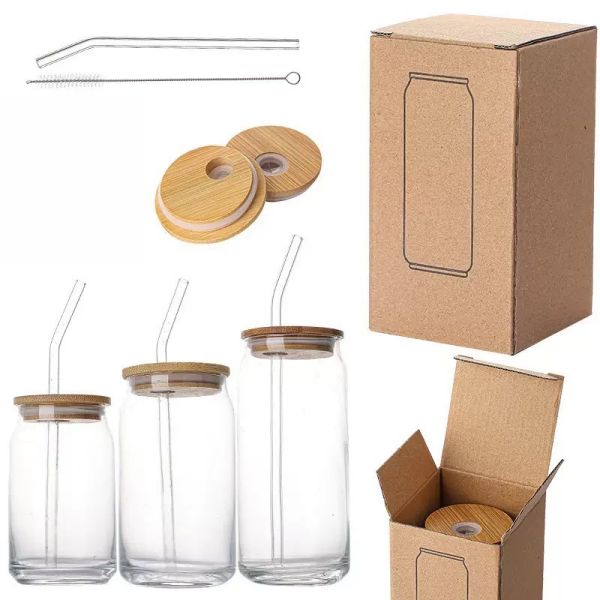 Buy Sublimation Glass Coke Cup With Bamboo Lid And Straw Glass Cold Drink Cup High Borosilicate Glass Coated Transparent Glass Cup Set Sublimation Glass Mason Jar at wholesale prices