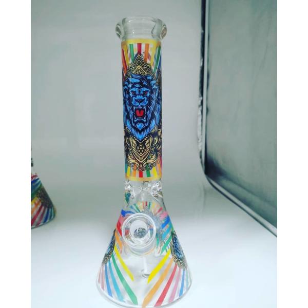 10 Inch 4mm Glass Water Pipes Rainbow Beaker Bong Hand Blown Design