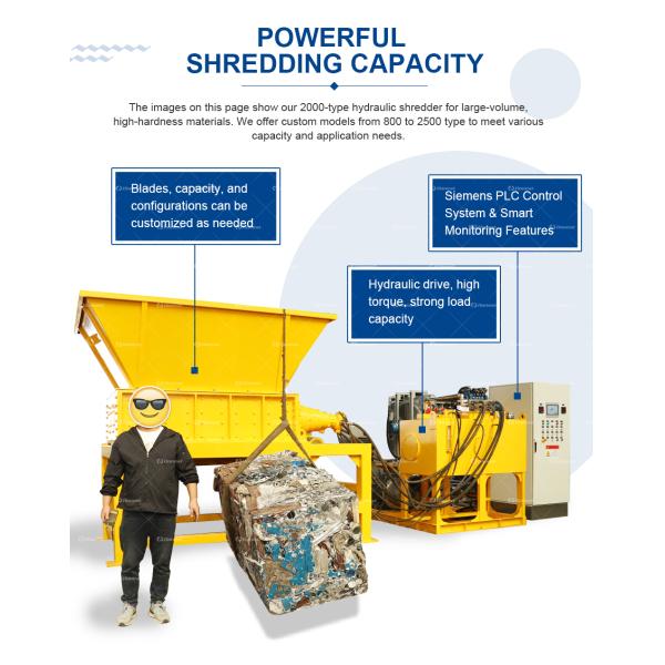 Hydraulic Type Scrap Bicycle Car Motor Tyre Two Shaft Metal Shredder Machine Scrap Metal Recycling Shredder