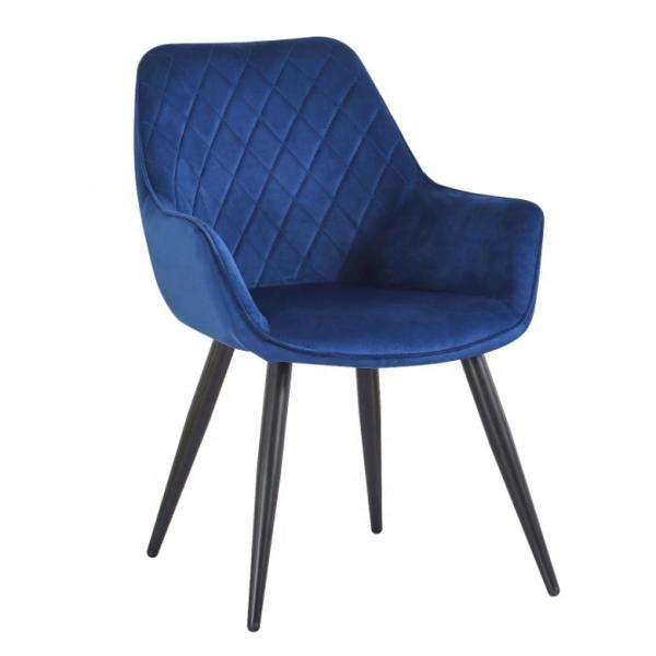 Buy Velvet Blue Upholstered Dining Chairs With Black Metal Legs at wholesale prices