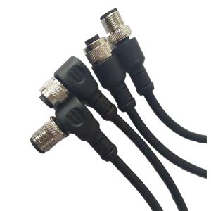 Metal Screw Phoenix M12 Cable 100cm Length Male To Female Black With PVC Cover