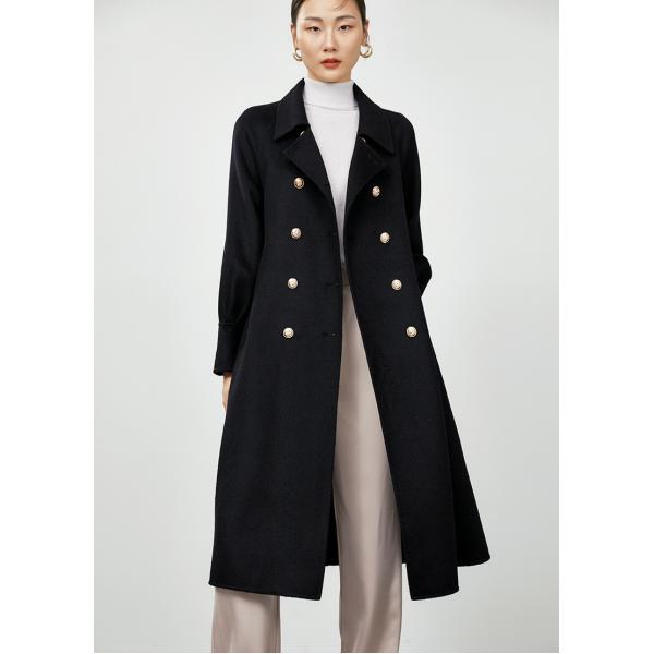 Double Breasted Woven Women Wool Coat Handmade