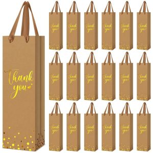 Quality Custom Printed Kraft Paper Wine Bottle Gift Shopping Bag with Hand Length Handle for sale