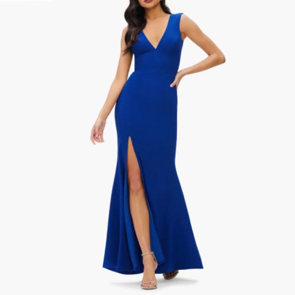 Perfect Manufacturer Deep V-neck Sleeveless Full-length Trumpet Gown Evening Dress Front Split Slit Plus Size