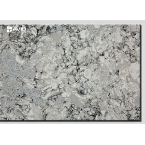 Grey Marble Quartz Stone Slab Glossy Polished For Bench / Worktop Making