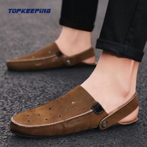 Simple Leather Slide Slip Walk Design Odm Man Beach Sandal