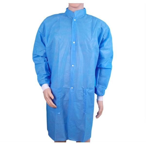 Non Woven Medical Lab Coats With Single Collar Elastic Cuffs And Plastic Button