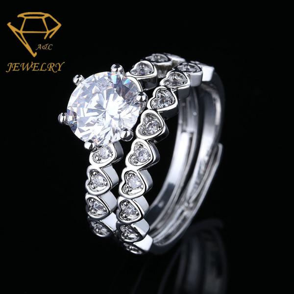 Buy Two In One 925 Sterling Silver Diamond Ring Prong Setting at wholesale prices
