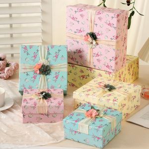 Premium Floral Gift Box Set Pastel Pink Blue Yellow Ribbon 3D Flower Decor
