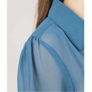 See-Through Casual Womens Shirts Blouses , Blue Eco-Friendly