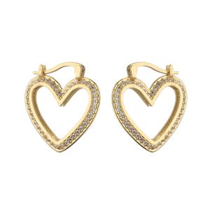 Women 24K Gold Jewelry Plated ODM Zircon Heart Diamond Hoop Earrings