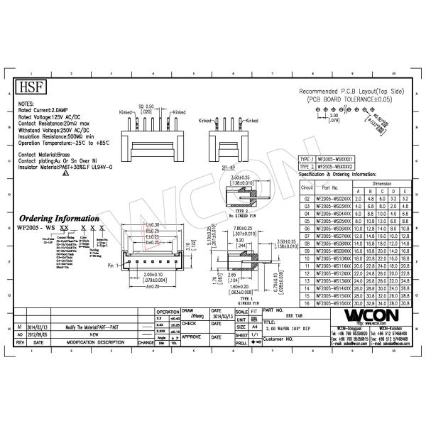 2.0mm Straight DIP PA6T White 4P Wire To Board Connector Male Wafer