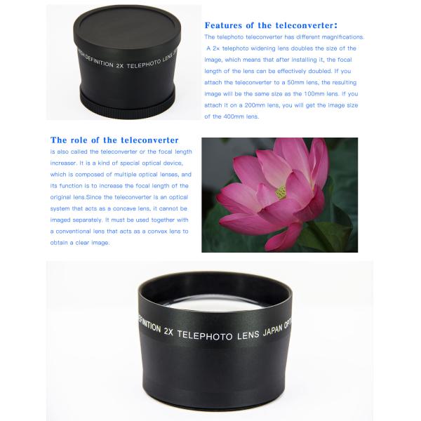 Optical Glass Black Anamorphic Camera Lens 2X Macro Lens For Photography