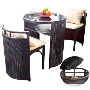 Patio Rattan Dining Table Set Luxury Garden Restaurant Chair Furniture