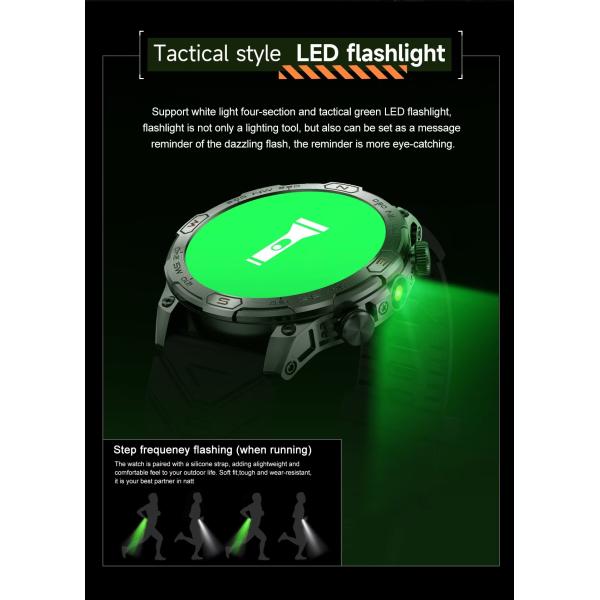 KC86 Men Smart Watch 1.43 Inch HD Large Screen BT Call Flashlight Compass Smart Watch 450mAh