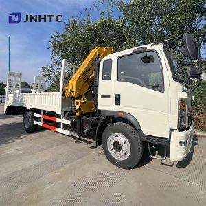 HOWO Cargo Cargo Truck Mounted Crane Truck 290HP 5Ton Railboard Flat Plate Cargo