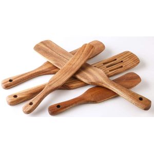 Customized Kitchenaid Wooden Spatula Salad Mixing Long Handled Teak Wood Cutlery