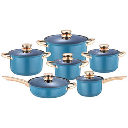Home Cooking 12pcs Cookware Set Golden Handle Kitchen Pots Stainless Steel