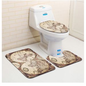 Three Piece Bathroom Mat Toilet Carpet Set 3D Dolphin Printed