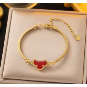 Popular Waterproof Black Red Clover Bangle 18K Gold Stainless Steel Gold Four