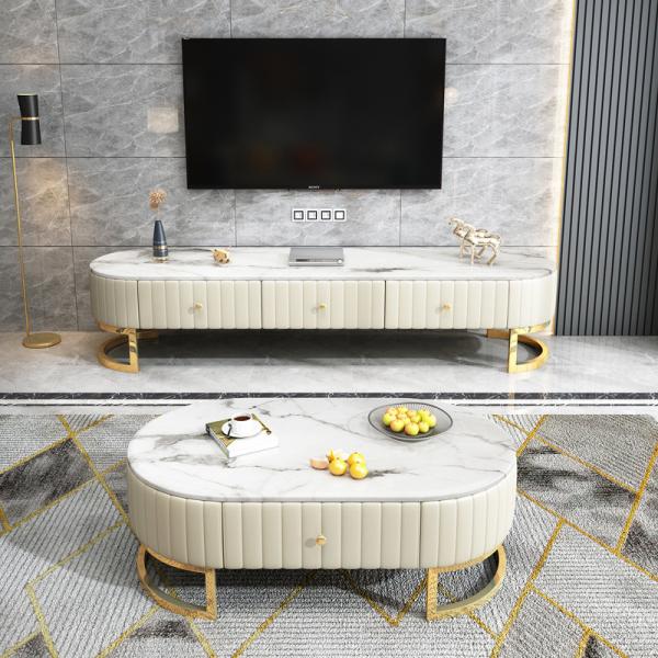 Buy Modern Stainless Steel Marble Oval Coffee Tea Table With Drawers at wholesale prices
