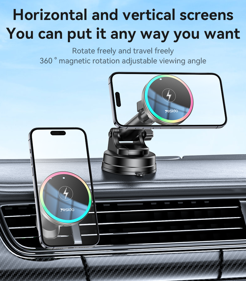 15W Fast Charging Magnetic Wireless Charger with 360° Magnetic Rotation and N52 Strong Magnetic Adsorption