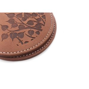 Quality Debossed Logo Drink Coasters With Logo PU Leather Brown Pantone for sale