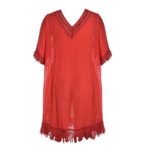 Summer Adult Plus Size Short Dresses V Neck With Lace Trims Design Size XS - XXL