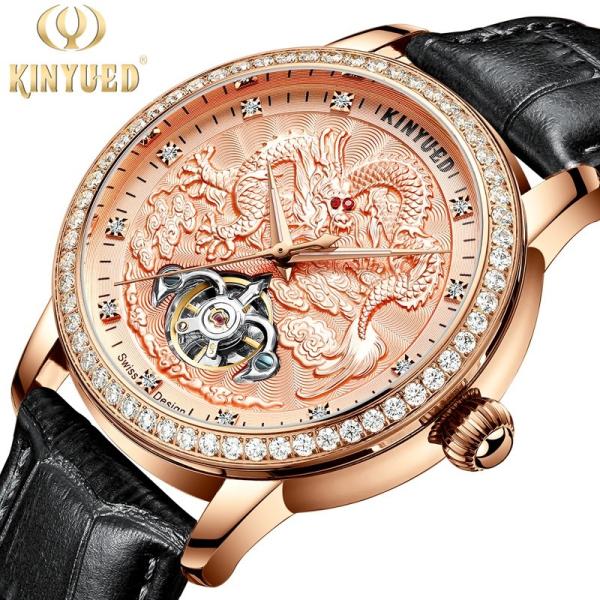 Buy Dragon Embossed Automatic Mechanical Watch Rose Gold Metal Case at wholesale prices
