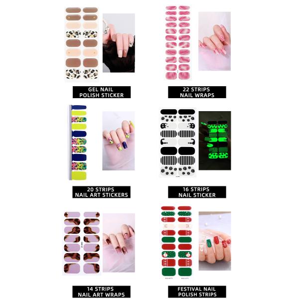 3D Gel Semi Cured Nail Wraps With Solid Color and Grow In The Dark for Korean Nails