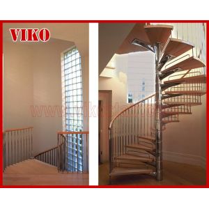Spiral StaircaseVH39S Tread Beech Aluminum Baluster Stair Curved Glass Handrail