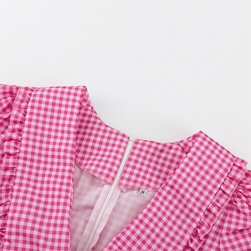 OEM maufactory Cross Border Women'S Pink Polyester Lattice Doll Collar Long Sleeve Dress