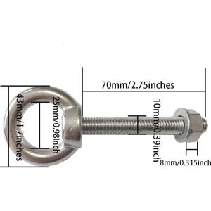 INCH Stainless Steel M10 Shoulder Eye Bolts 3/8"x 2.75" Heavy Duty Screws with