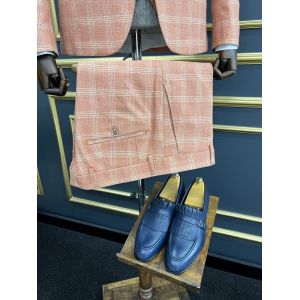 Slim Fit Mens 3 Piece Tuxedo Plaid Striped For Wedding