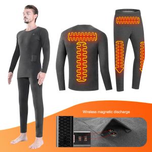 Winter Electric Heated Underwear Set Fleece Thermal Tops Pants Ski Heating Body