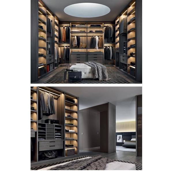 Popular Rattan Style Wardrobe , Particleboard Melamin Glass Walk In Closet