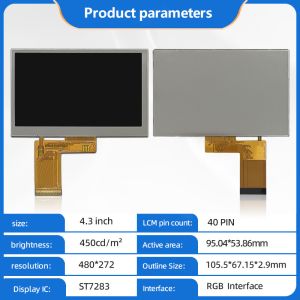 Customized 4.3 Inch IPS Tft Lcd Display Panel 480xRGBx272 Resolution RGB