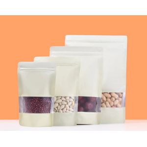 Quality heat seal resealable kraft paper zip pouch bags with window for sale