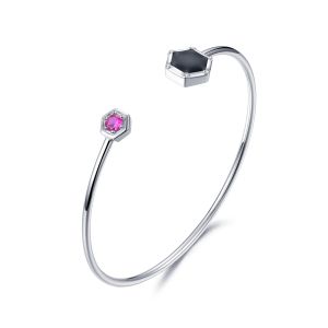 Geometry 925 Sterling Silver Bangles Bracelet Round Cubic Zirconia