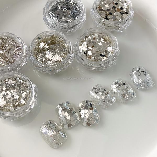 Nail glitters Korean bling super bright Nail polish silver color star heart Sequin summer nail sequins