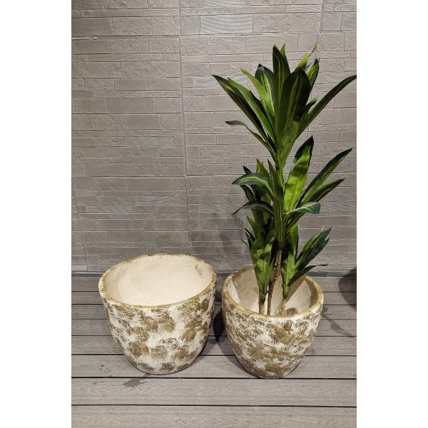 Mimic Uneven Texture Of Natural Stone Earthy Tone Round Fiber Clay Flower Pot